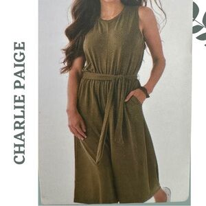 Charlie Paige Sleeveless Jumper Cropped Belt Khaki Green Size XL
